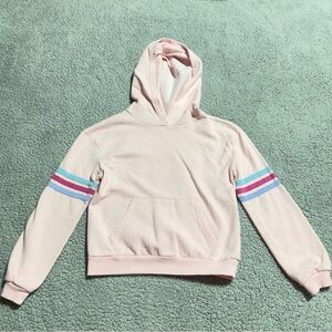👉Ideology Girls Pink Pullover Hoodie Striped Sleeves Size S